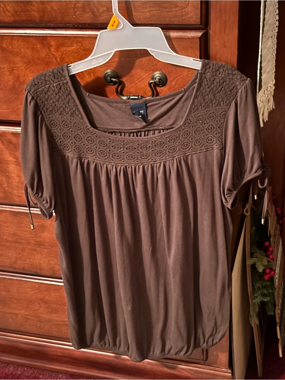 Brown XL Short Sleeve Women's Top